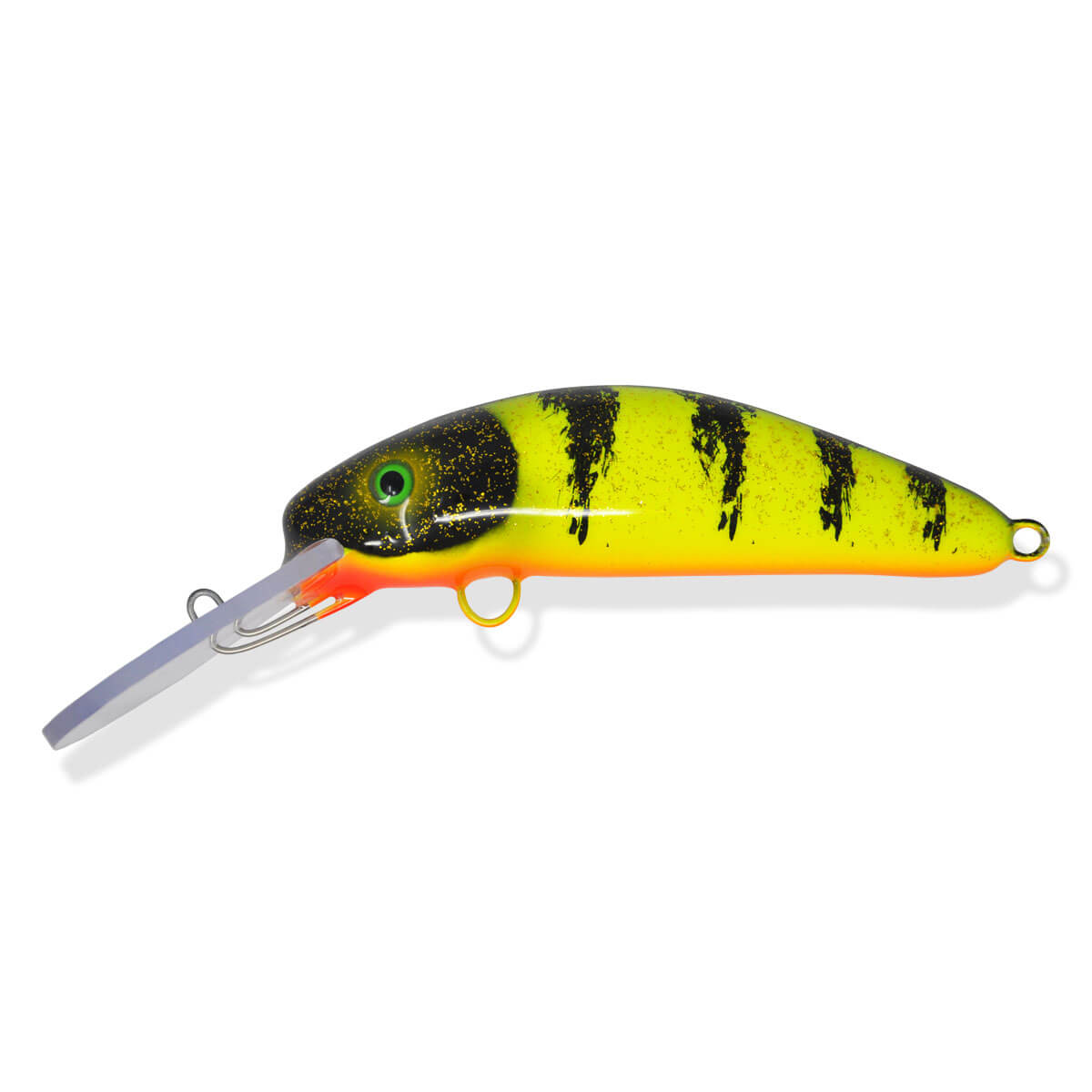 View of Crankbaits Blue Water Baits 6” Fat Herring Pro Crankbait Hot Perch / Orange Belly available at EZOKO Pike and Musky Shop