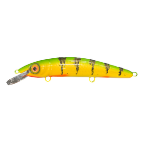 View of Crankbaits Blue Water Baits 9" cisco (Synthetic Cedar) - shallow Crankbait Perch / White Belly available at EZOKO Pike and Musky Shop