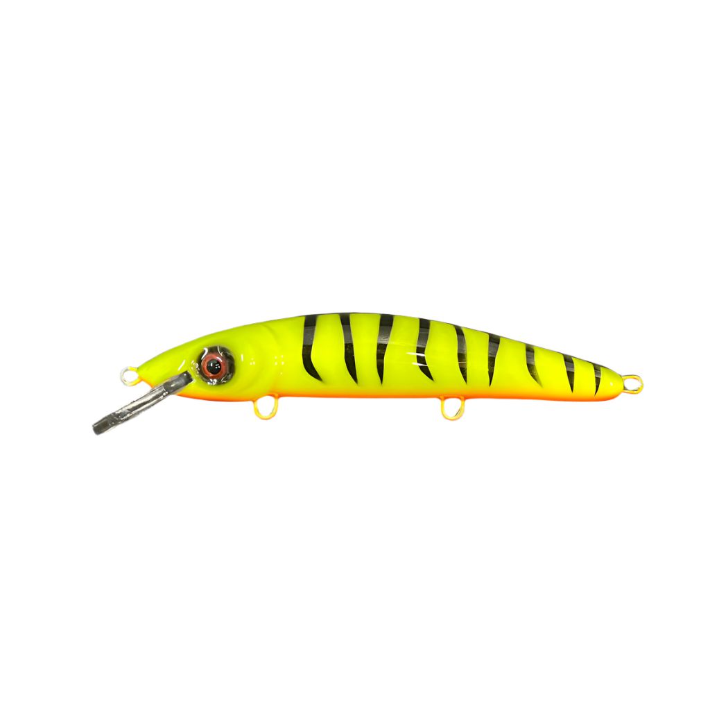 View of Crankbaits Blue Water Baits 9" cisco (Synthetic Cedar) - shallow Crankbait Chartreuse Tiger / Orane Belly available at EZOKO Pike and Musky Shop