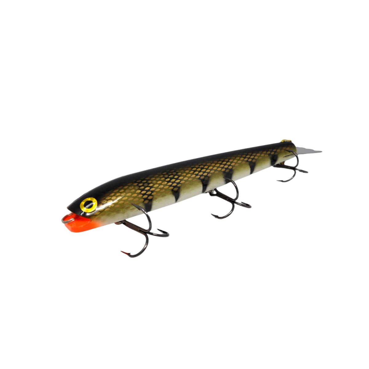 View of Bobbie Bait Jerkbait 8'' White Belly Perch available at EZOKO Pike and Musky Shop