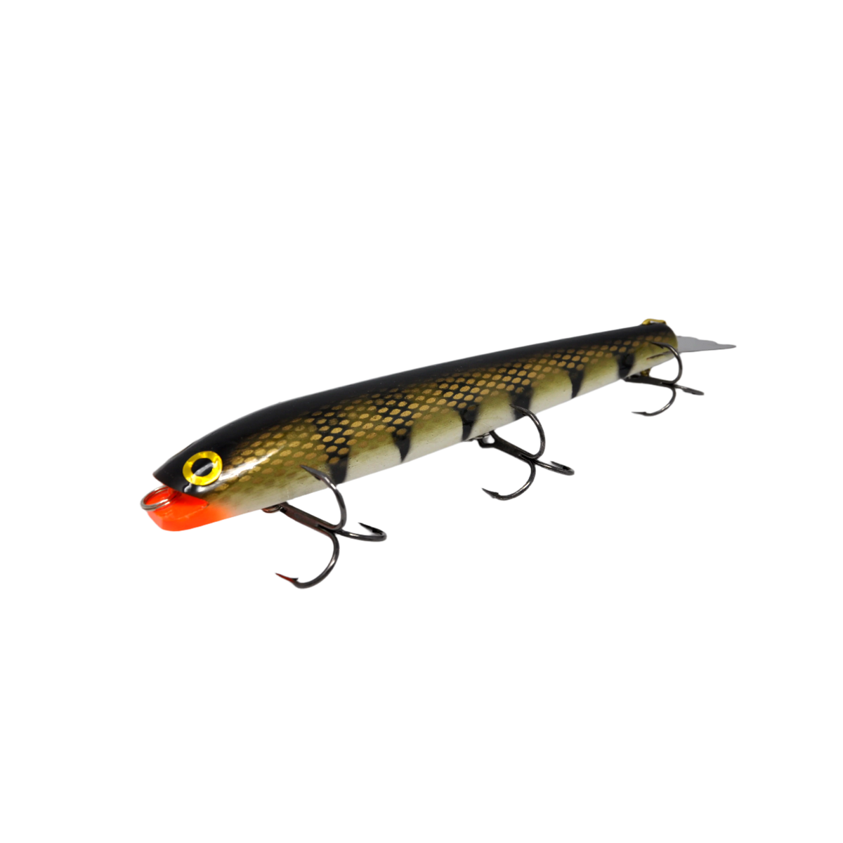 View of Bobbie Bait Jerkbait 8'' White Belly Perch available at EZOKO Pike and Musky Shop