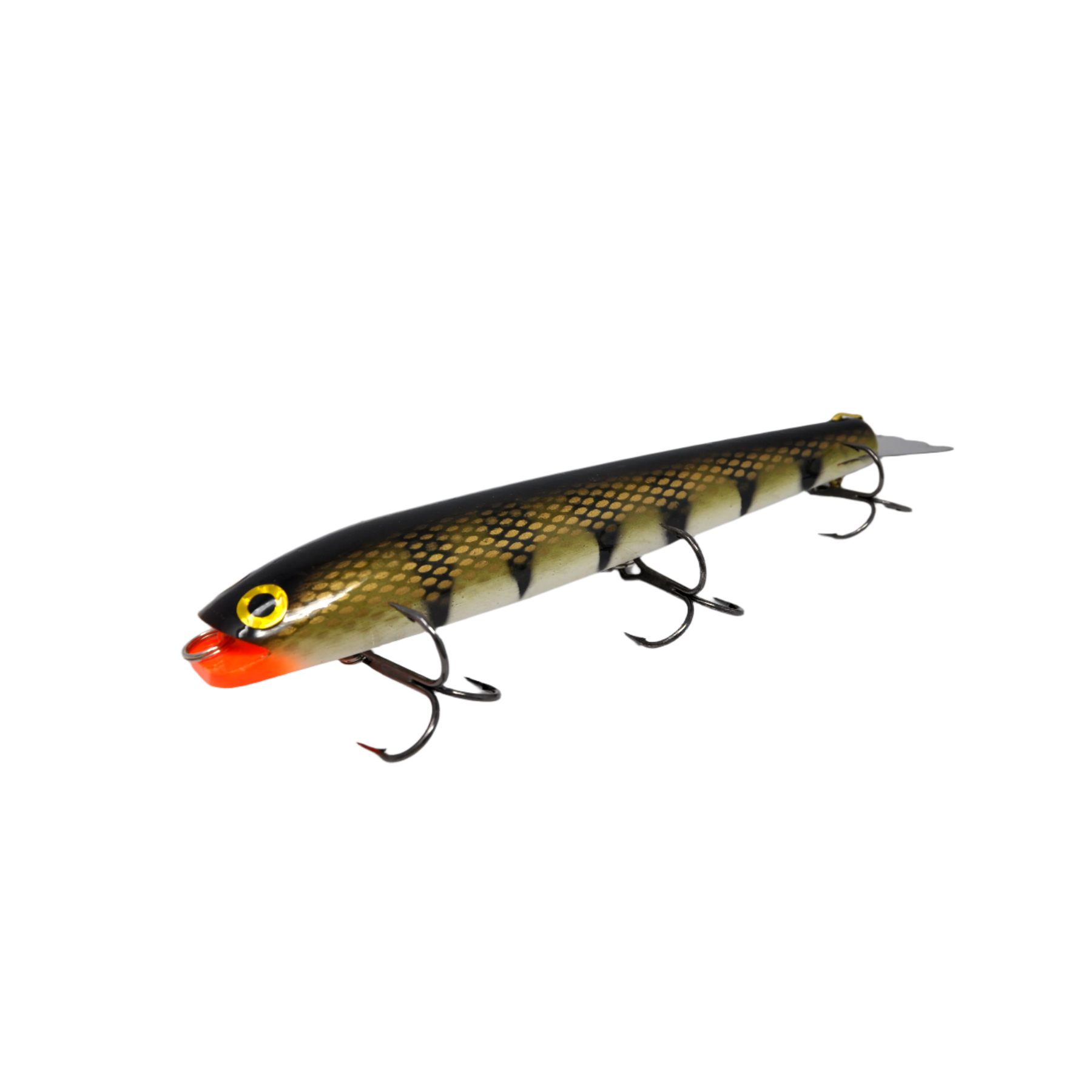 View of Bobbie Bait Jerkbait 8'' White Belly Perch available at EZOKO Pike and Musky Shop