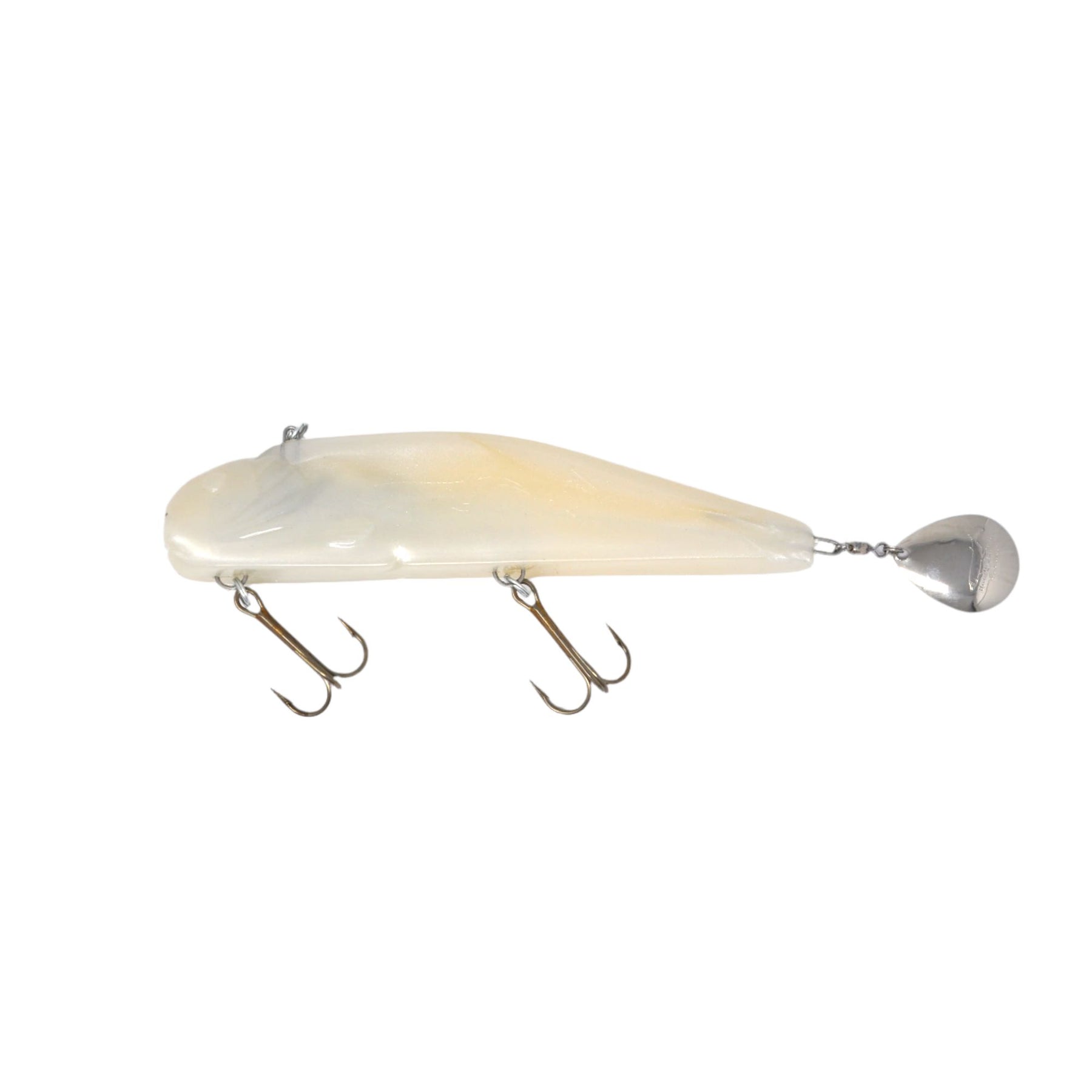 View of Jigs-Spoons Bondy Bait Co. Original Spintail Jig Pearl White available at EZOKO Pike and Musky Shop