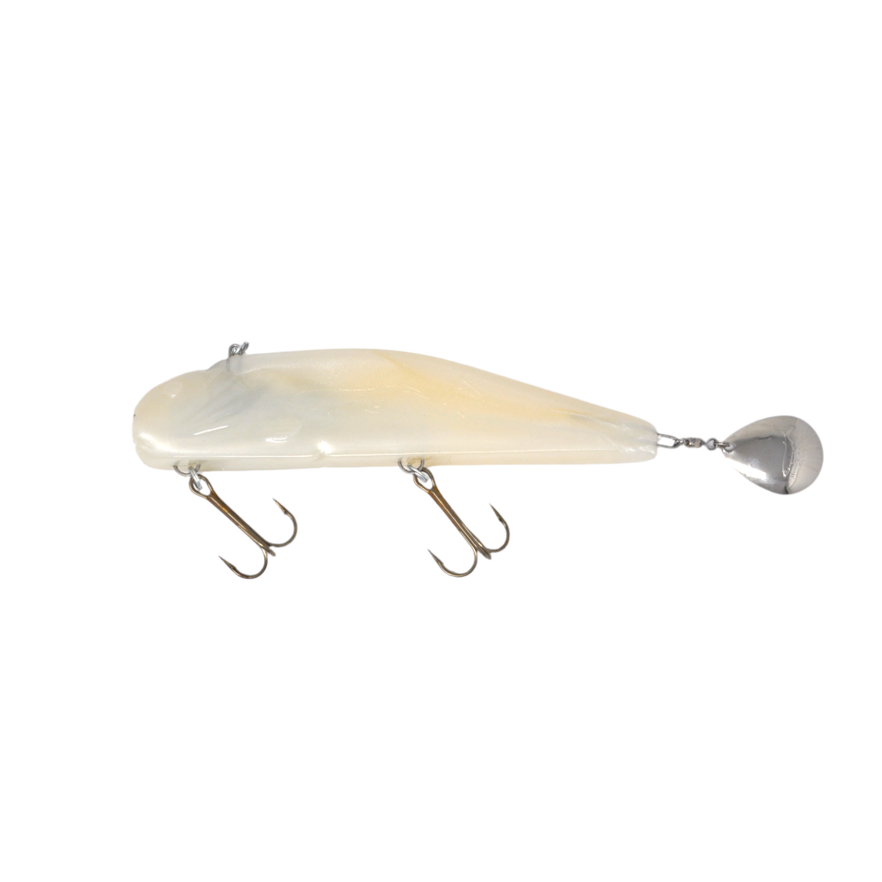 View of Jigs-Spoons Bondy Bait Co. Original Spintail Jig Pearl White available at EZOKO Pike and Musky Shop