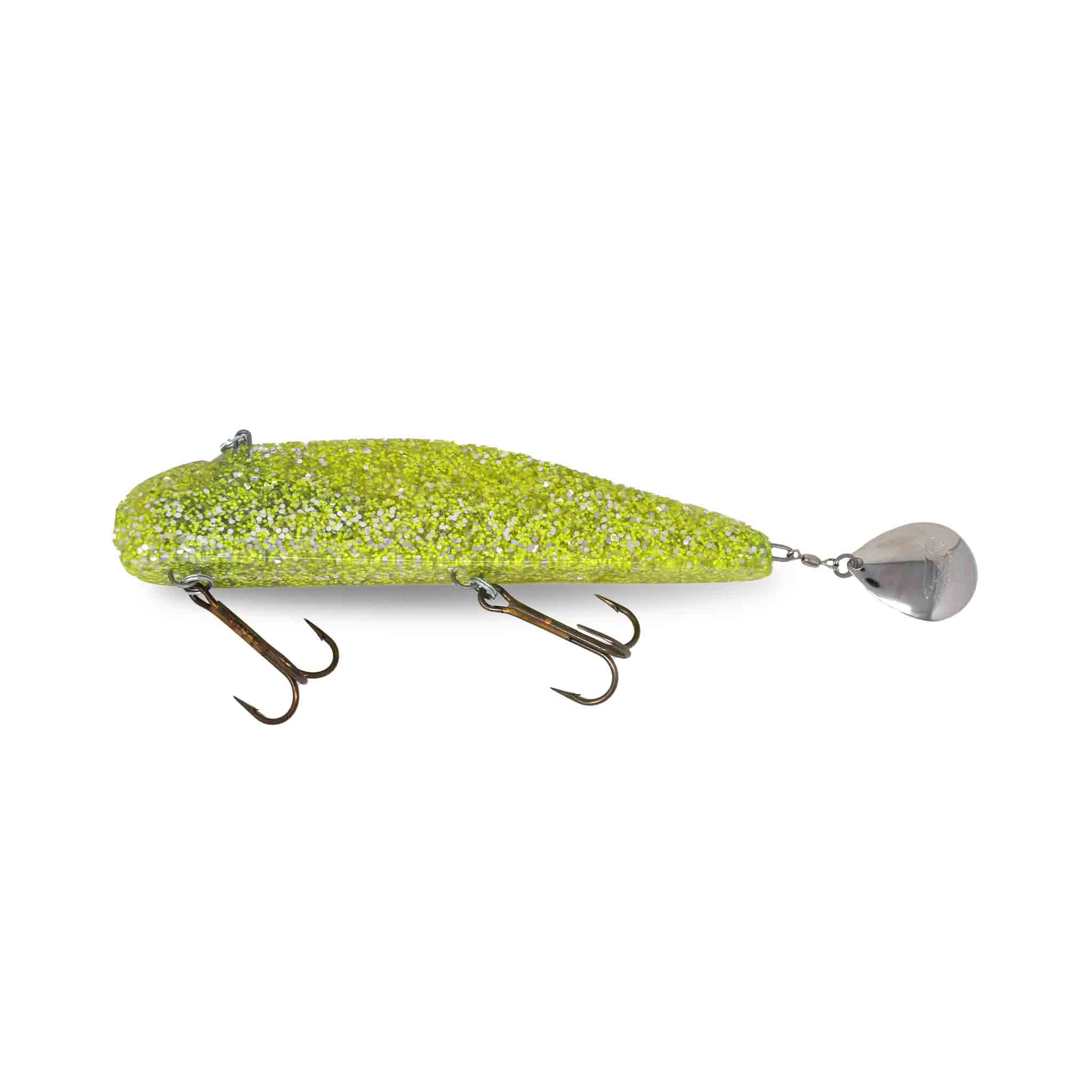 View of Jigs-Spoons Bondy Bait Co. Original Spintail Jig Yellow Snow available at EZOKO Fishing