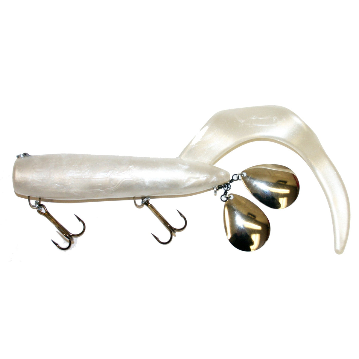 View of Rubber Bondy Bait Co. Royal Orba Junior Pearl White available at EZOKO Pike and Musky Shop