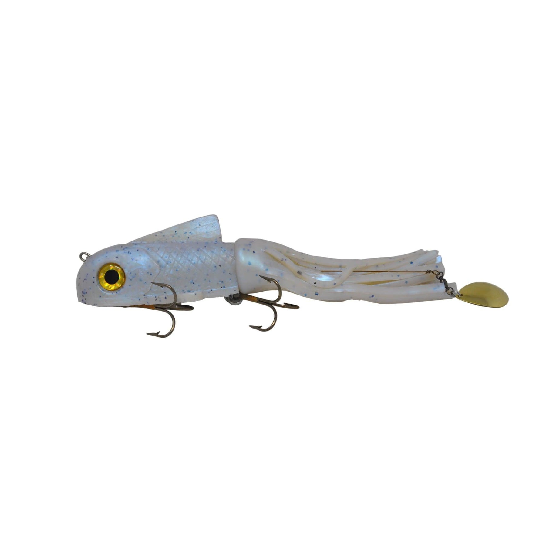 View of Rubber Boss Shad Hybrid Large Blue Pearl available at EZOKO Pike and Musky Shop