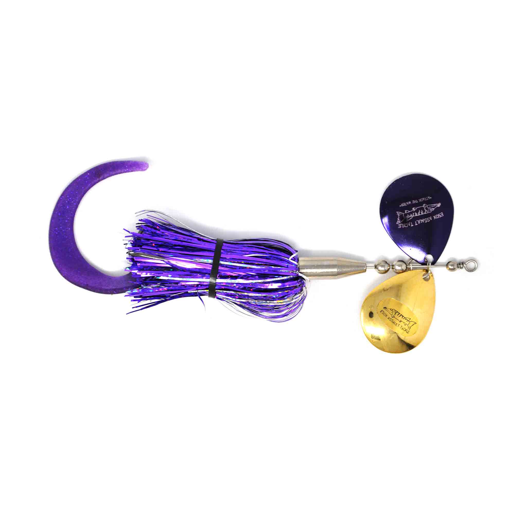 View of Bucktails Chaos Tackle Esox Assault Double 6 Bucktail Purple Shimmer available at EZOKO Fishing