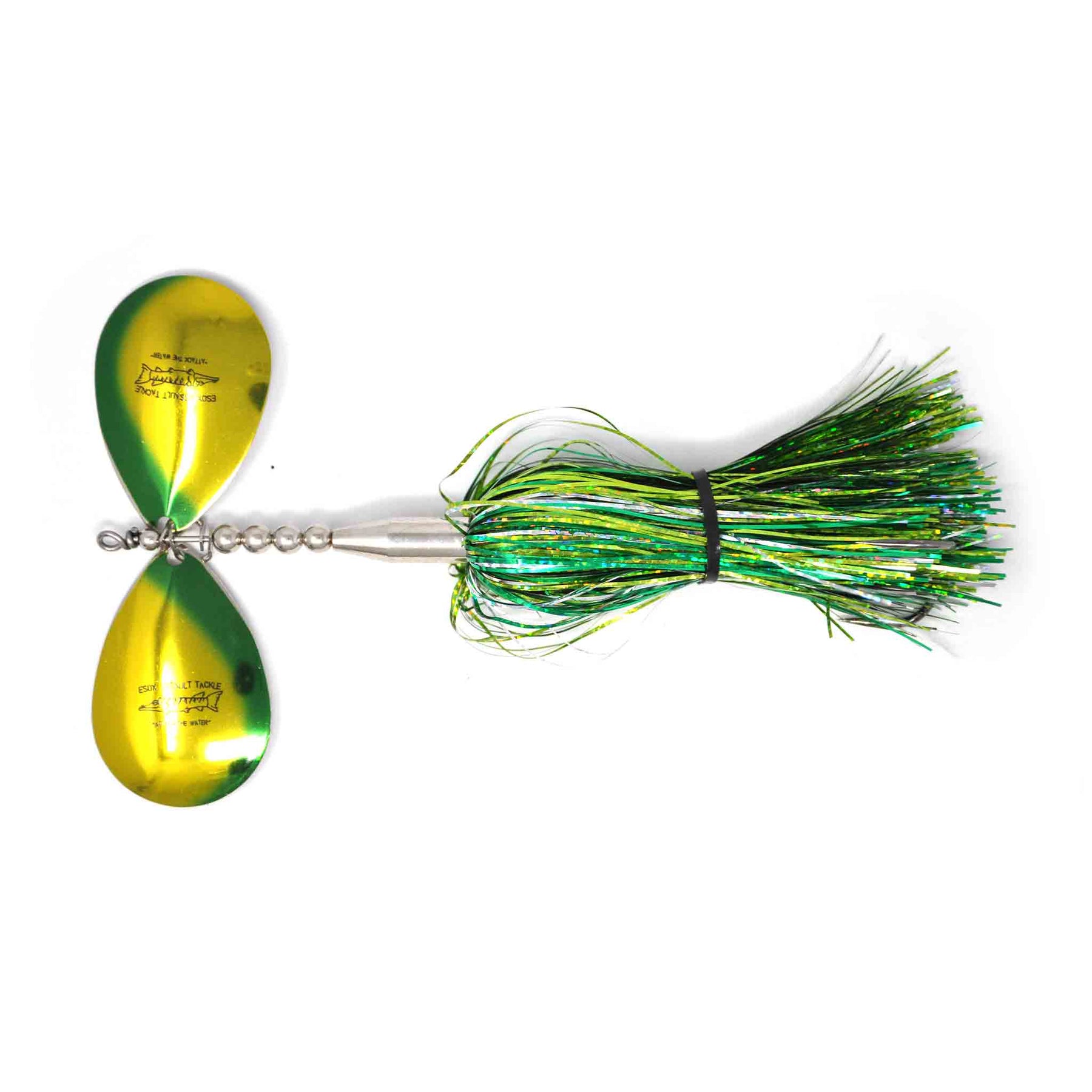 View of Bucktails Chaos Tackle Esox Assault Double 8 Bucktail Gang Green available at EZOKO Pike and Musky Shop