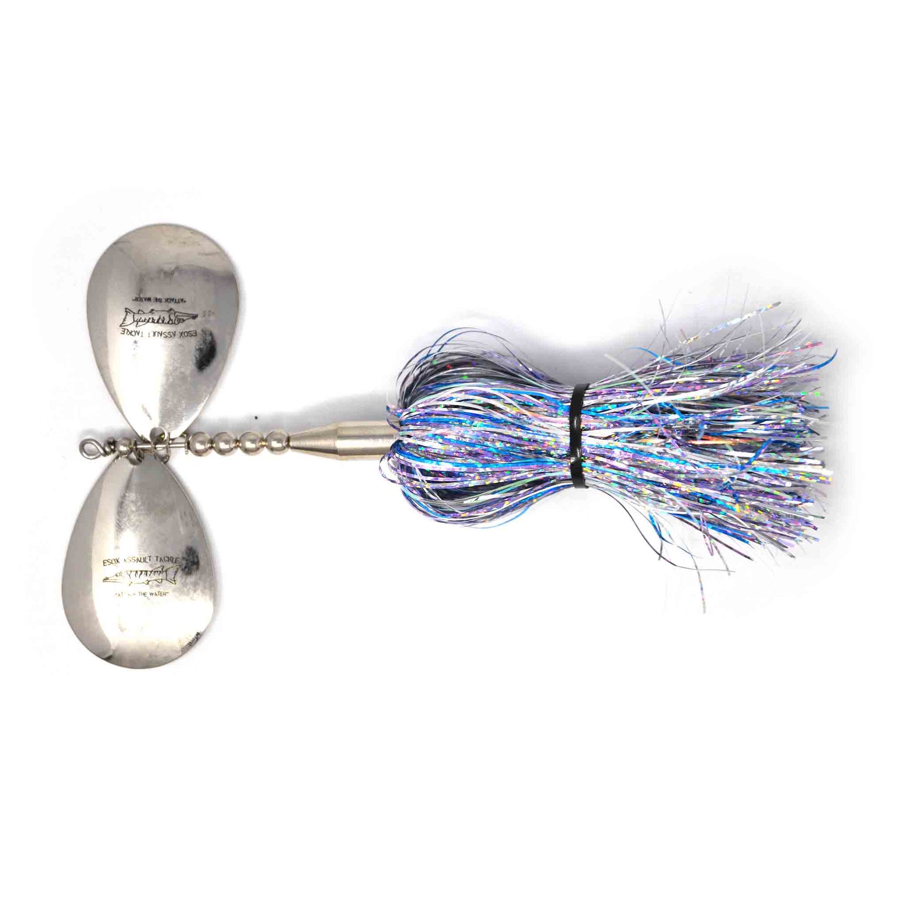 View of Bucktails Chaos Tackle Esox Assault Double 8 Bucktail Shimmer Shad available at EZOKO Pike and Musky Shop