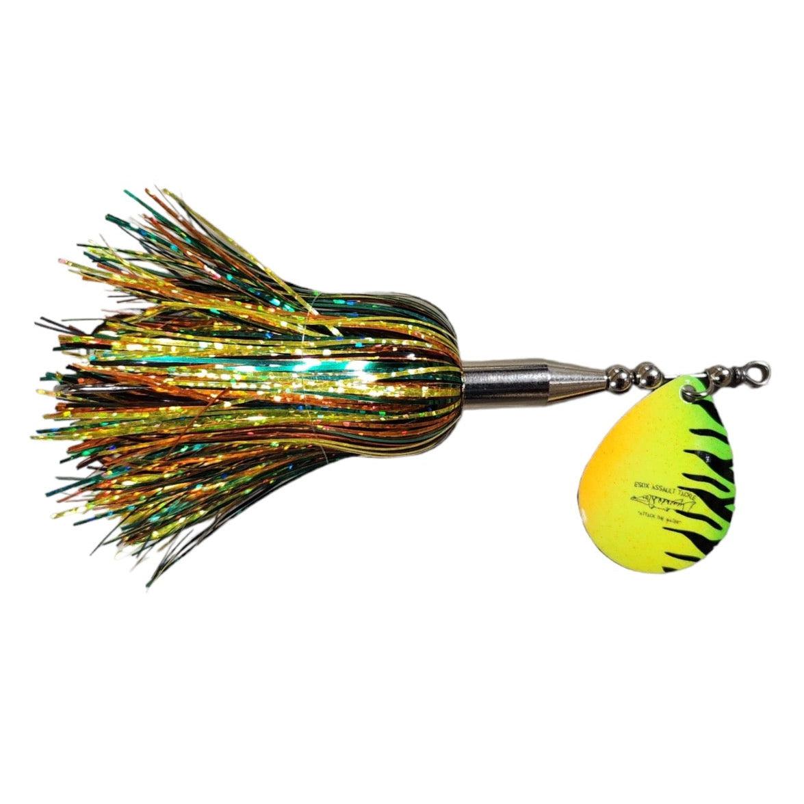 View of Bucktails Chaos Tackle Esox Assault Single 6 Bucktail Fire Tiger available at EZOKO Fishing