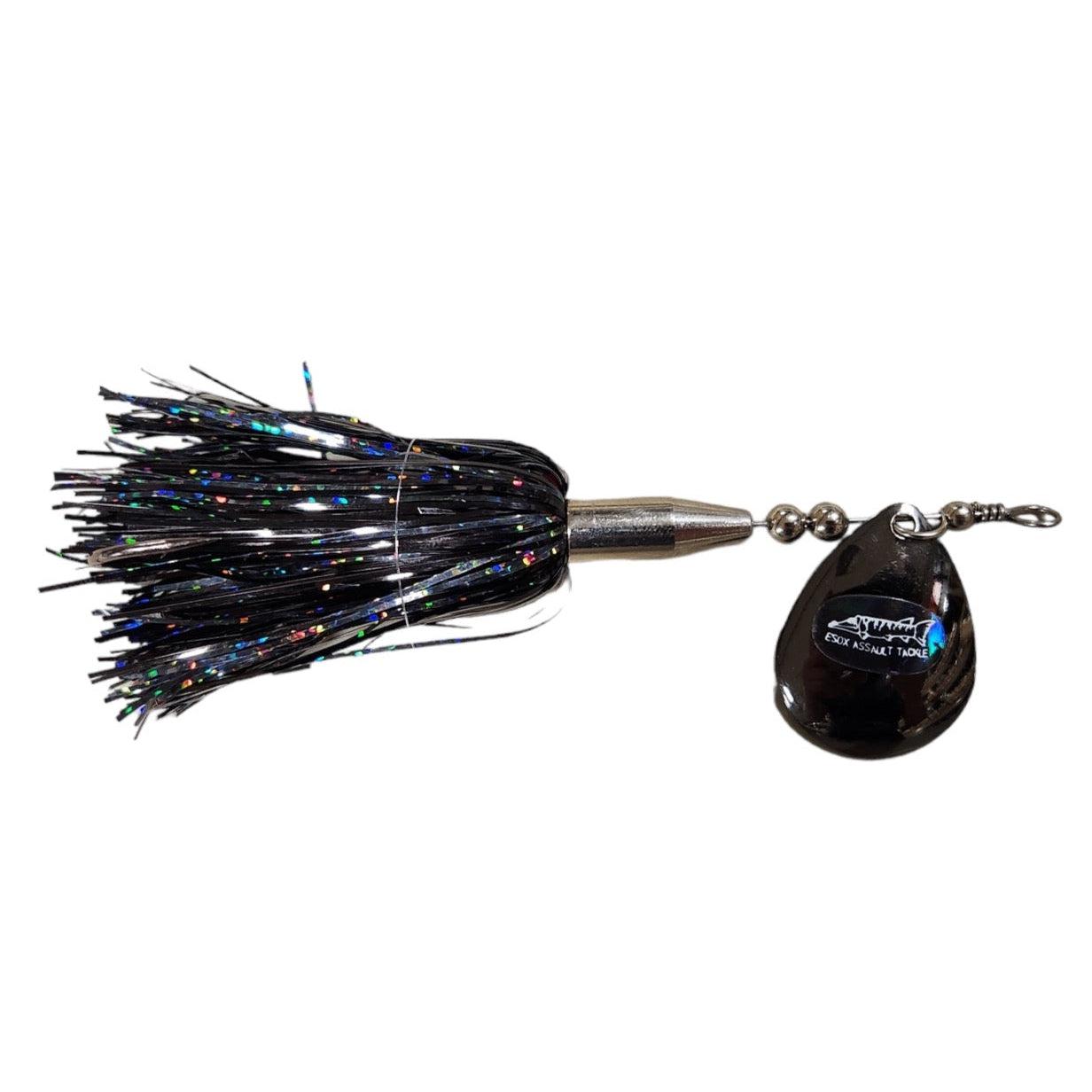 View of Bucktails Chaos Tackle Esox Assault Single 6 Bucktail Smoke available at EZOKO Fishing