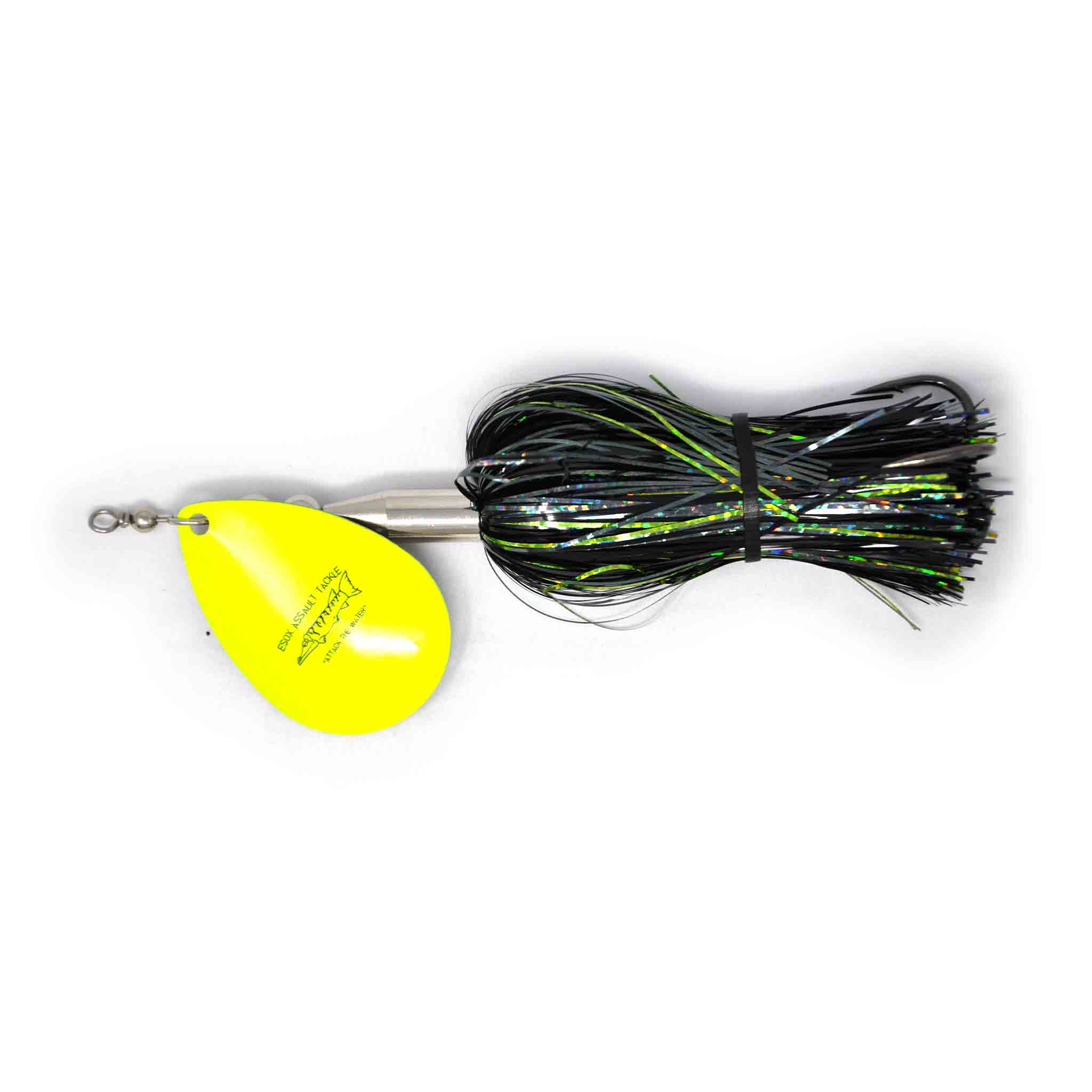 View of Bucktails Chaos Tackle Esox Assault Single 8 Bucktail Black Chartreuse available at EZOKO Fishing
