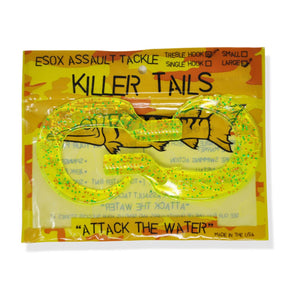 View of Lures_Add-on Chaos Tackle Killer Tails Fire Tiger Large 7.5 in available at EZOKO Pike and Musky Shop