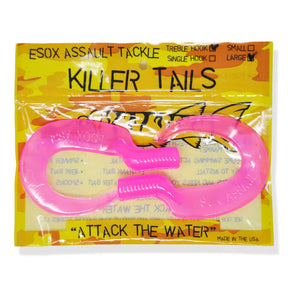 View of Lures_Add-on Chaos Tackle Killer Tails Fluo Pink Large 7.5 in available at EZOKO Pike and Musky Shop