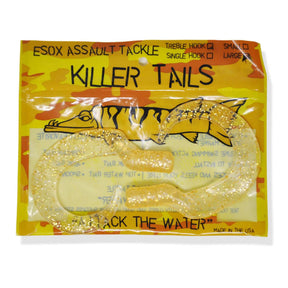 View of Lures_Add-on Chaos Tackle Killer Tails Gold Flake Large 7.5 in available at EZOKO Pike and Musky Shop