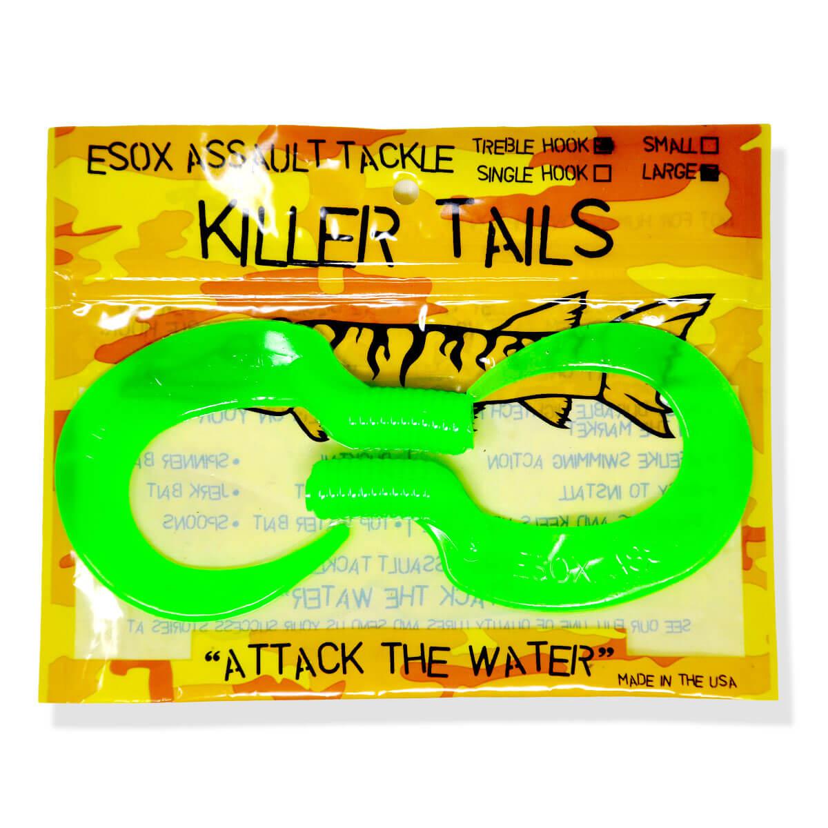 View of Lures_Add-on Chaos Tackle Killer Tails Large 7.5 in Flowage Green available at EZOKO Fishing
