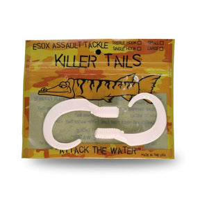 View of Lures_Add-on Chaos Tackle Killer Tails Large 7.5 in White available at EZOKO Fishing