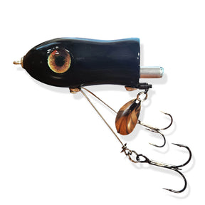 View of Topwater Chaos Tackle Little Flaptail Black available at EZOKO Pike and Musky Shop