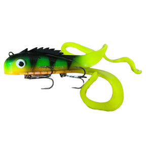 View of Rubber Chaos Tackle Medussa Mini Fire Tiger available at EZOKO Pike and Musky Shop