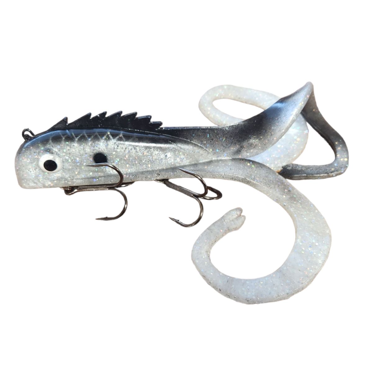 View of Rubber Chaos Tackle Medussa Mini Silver Shad available at EZOKO Pike and Musky Shop