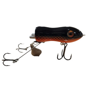 View of Topwater Chaos Tackle Psycho Flaptail Black/Orange available at EZOKO Pike and Musky Shop