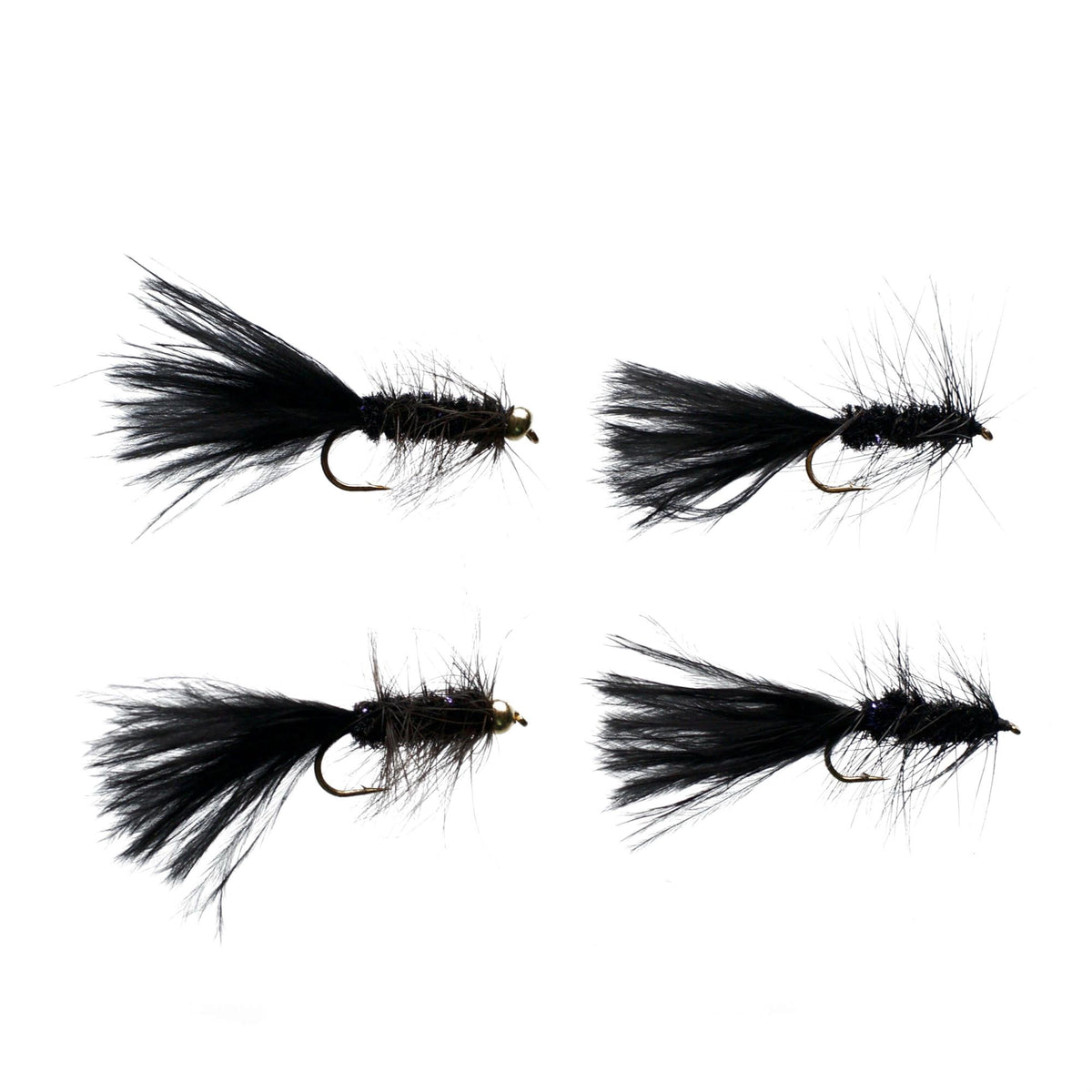 View of Cortland Black Wooly Bugger - 4 Pack available at EZOKO Pike and Musky Shop