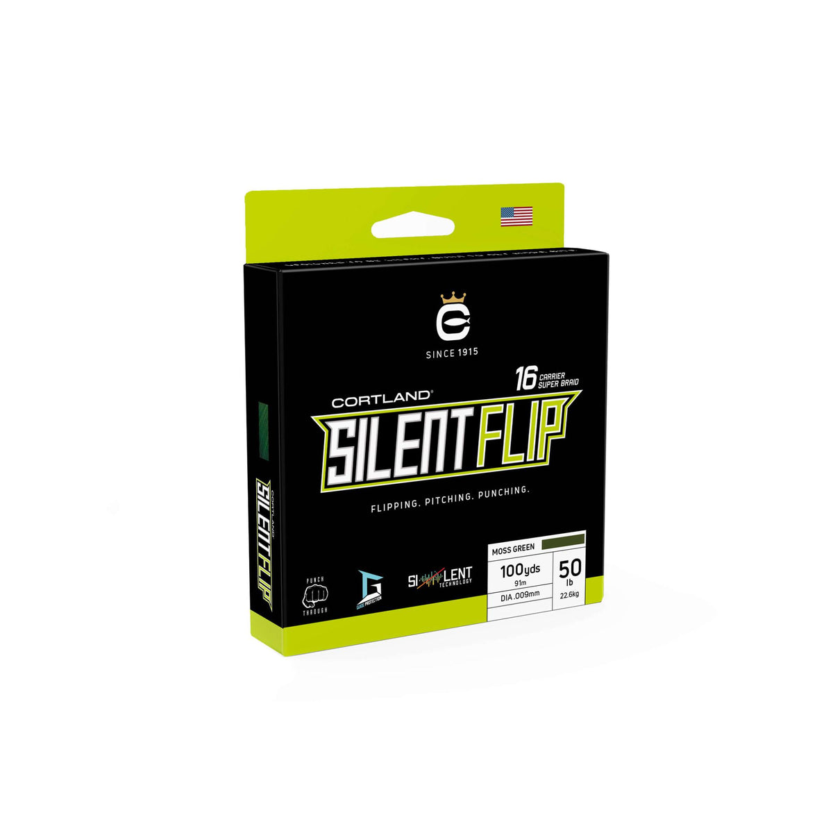 View of Cortland Slient Flip Braid Moss Green 50 lb available at EZOKO Pike and Musky Shop