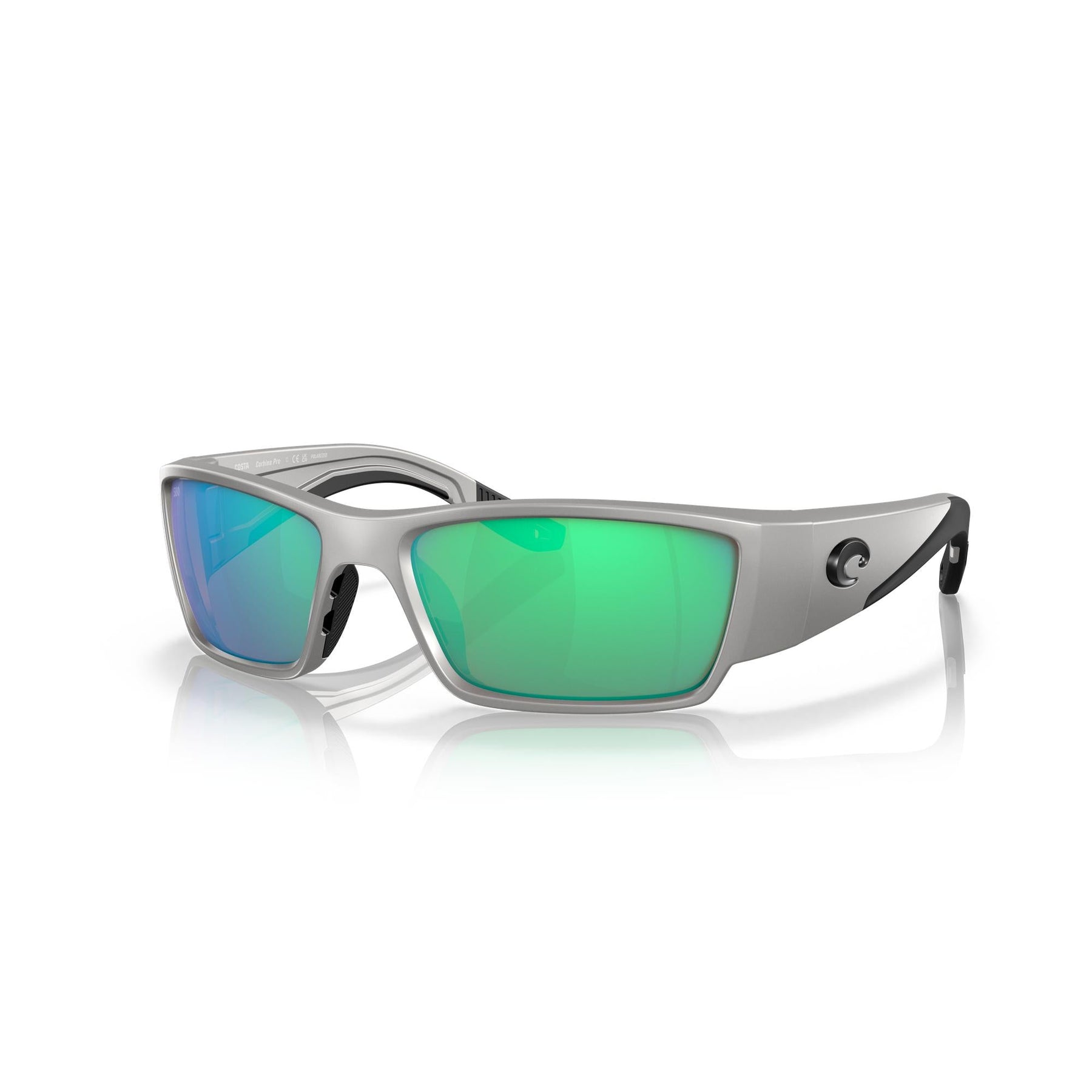 View of Sunglasses Costa Corbina Pro Silver Metallic Green Mirror 580G available at EZOKO Pike and Musky Shop
