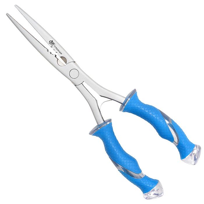 View of Tools Cuda 10.25" Titanium Bonded Stainless Steel Long Nose Pliers available at EZOKO Pike and Musky Shop