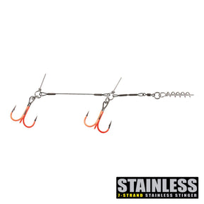 View of Hooks CWC Stinger Pro UV Orange Tandem 1 available at EZOKO Pike and Musky Shop