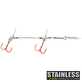 View of Hooks CWC Stinger Pro UV Orange Tandem 3/0 available at EZOKO Pike and Musky Shop