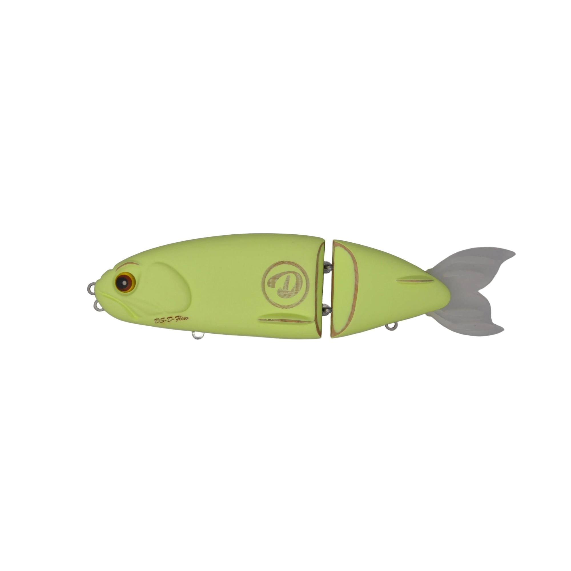 View of D-Flow Orosi 210 Wood Bait Swimbait Chartreuse available at EZOKO Fishing
