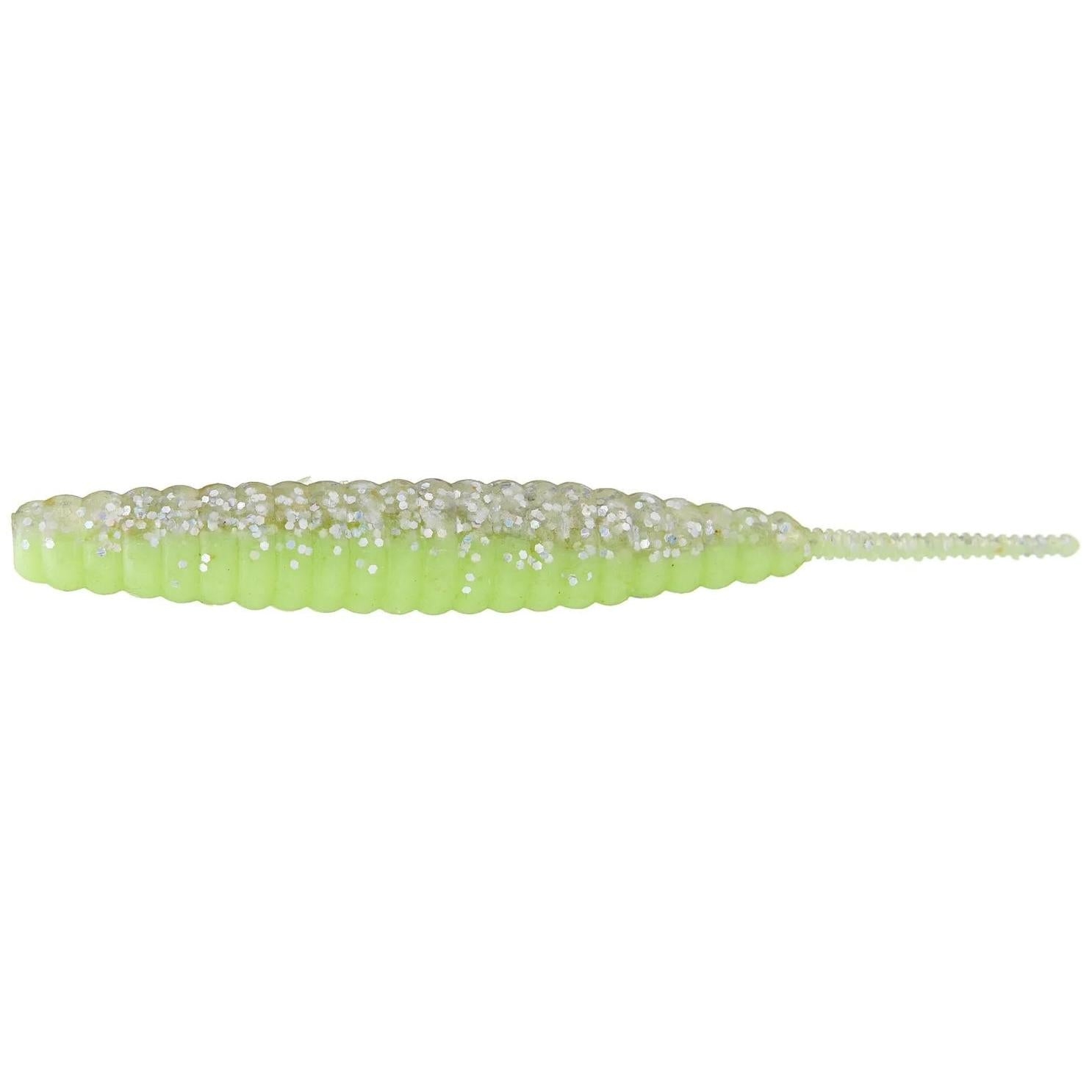 View of Softbaits Deps Deathadder Straight Tail Worm 3" Chartruese Laser available at EZOKO Fishing