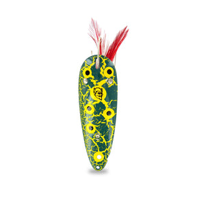 View of Jigs-Spoons Eppinger Weedless Dardevle 1oz Spoon Crackle Frog available at EZOKO Pike and Musky Shop