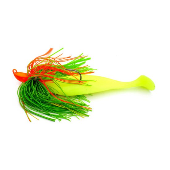 View of Swim Jig ERC 1.5 oz Jig-A-Beast Swim Jig Fire Tiger available at EZOKO Pike and Musky Shop