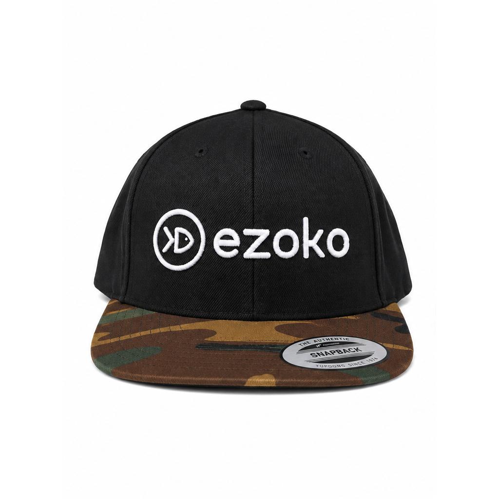 View of Hats Ezoko Classics YUPOONG Flat Brim Cap Black / Camo White available at EZOKO Fishing