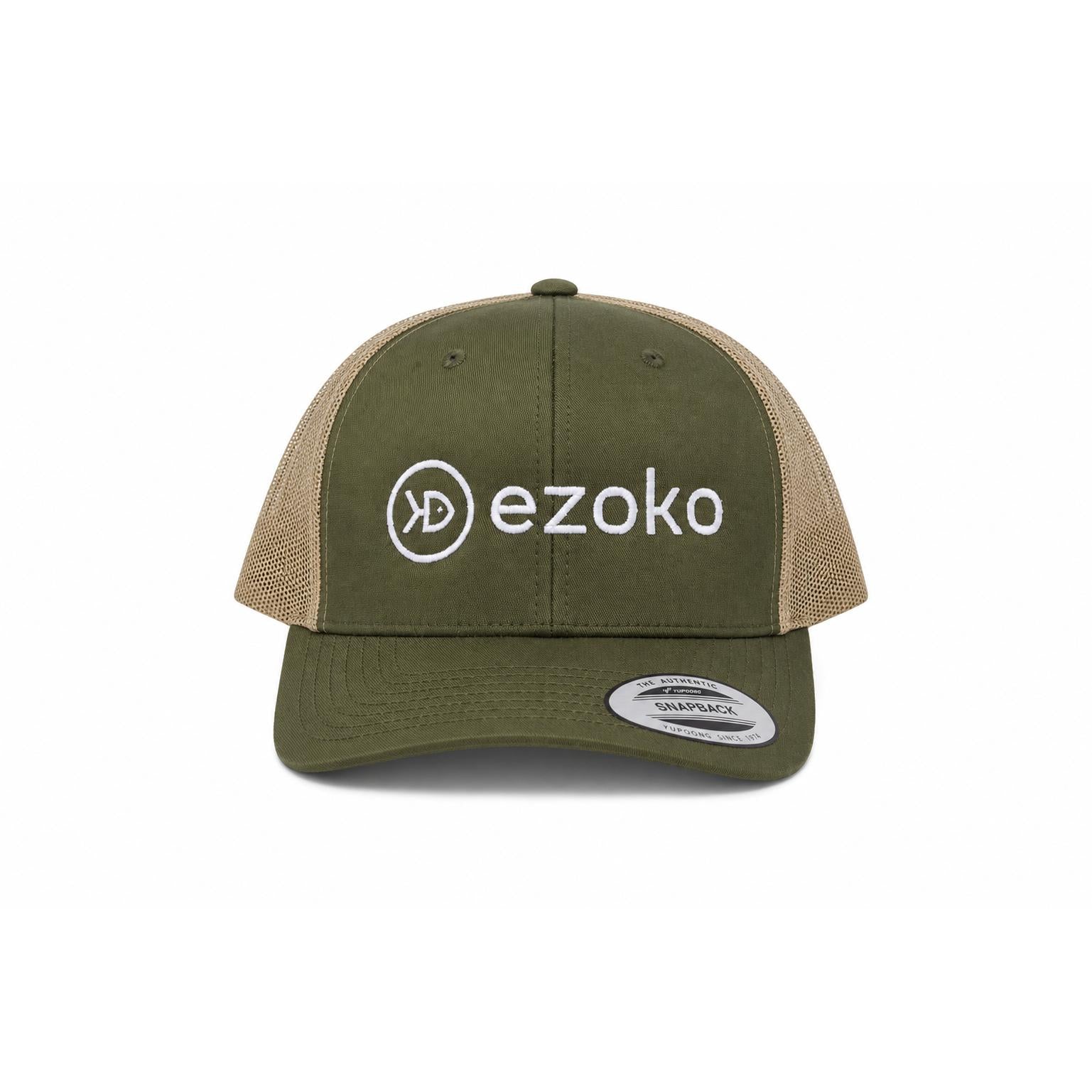 View of Hats Ezoko Classics YUPOONG Retro Trucker Cap Moss / Khaki Normal Sand available at EZOKO Fishing