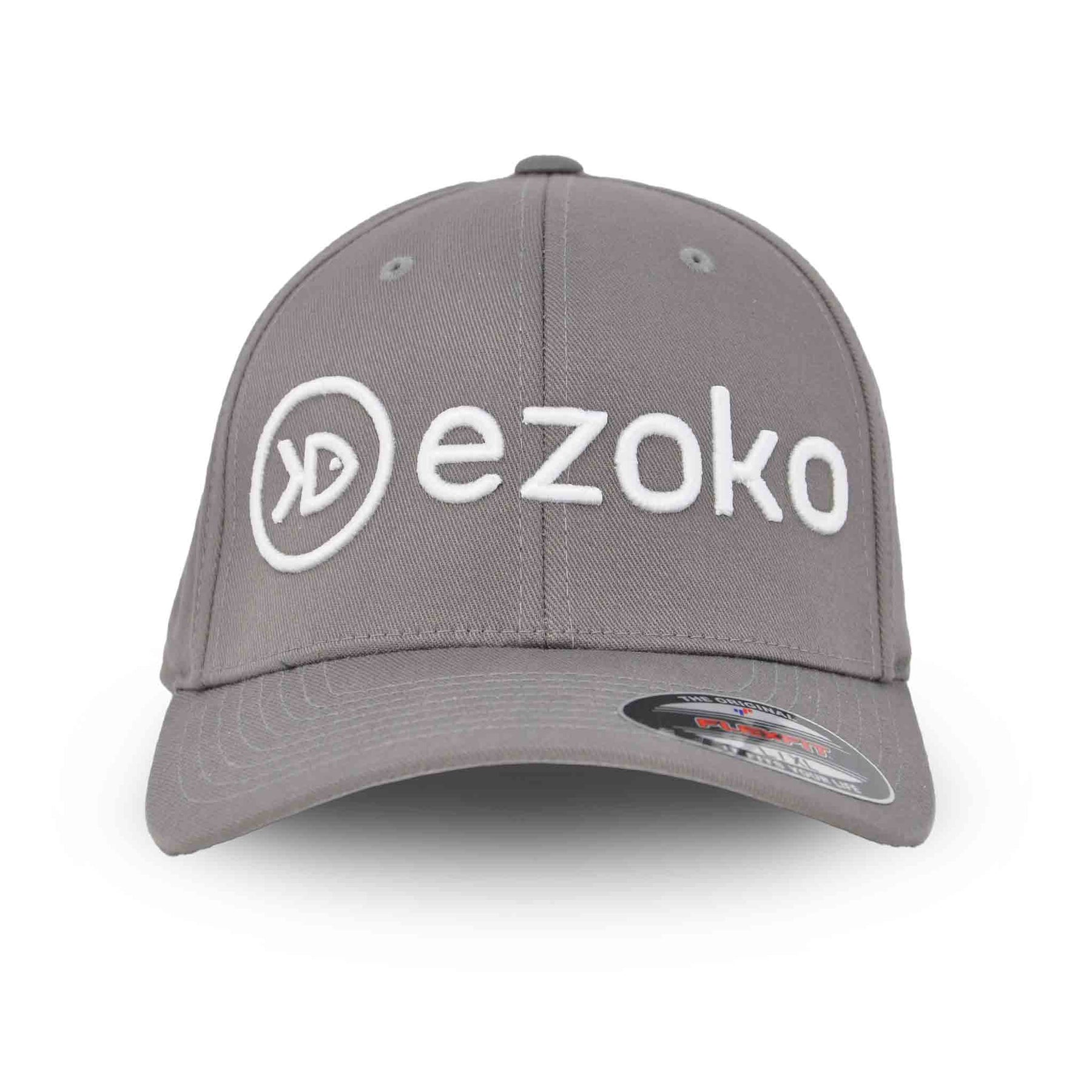 View of Hats Ezoko FLEXFIT Cap Grey 3D-Puff available at EZOKO Pike and Musky Shop