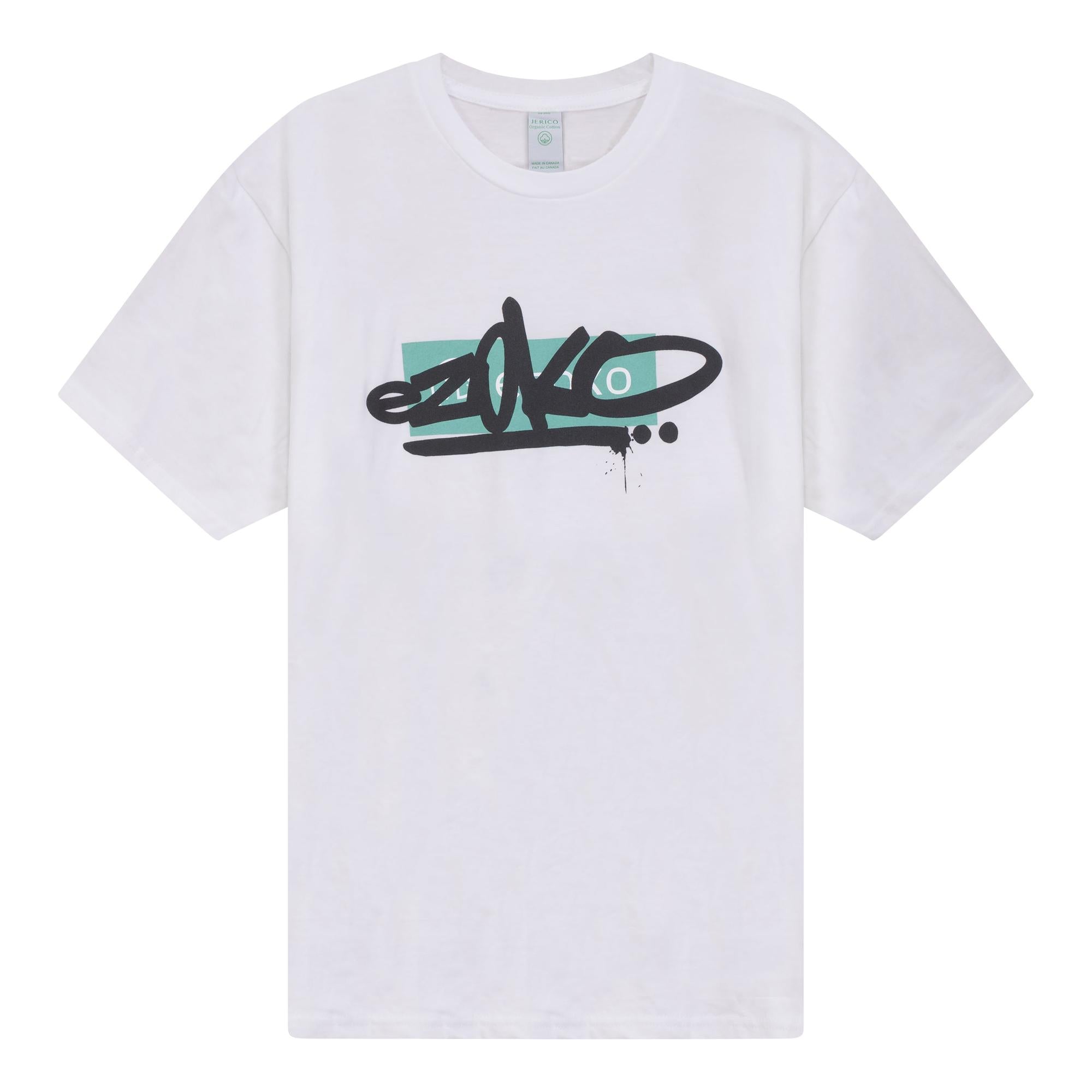 View of EZOKO Graff Logo T-Shirt White Small available at EZOKO Fishing