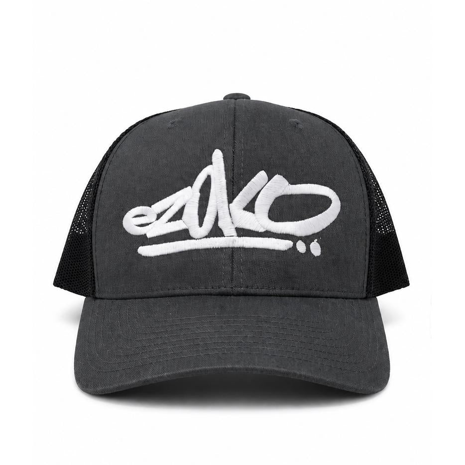 View of Ezoko Graff Retro Trucker cap Charcol / Black Normal Grey available at EZOKO Fishing