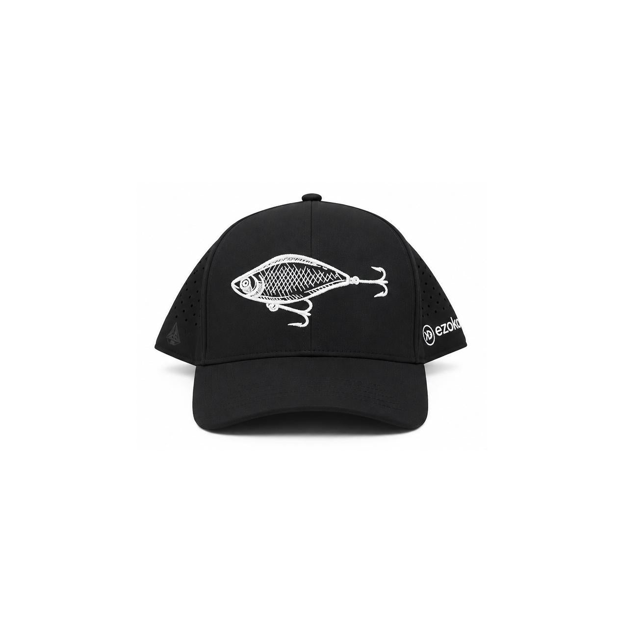View of Ezoko Swimbait Flexfit Delta Cap Black Normal White available at EZOKO Fishing