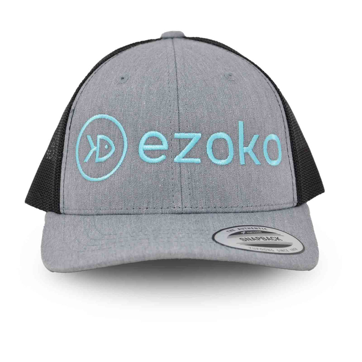 View of Ezoko Youth Retro Trucker Heather Grey/Black Blue available at EZOKO Pike and Musky Shop