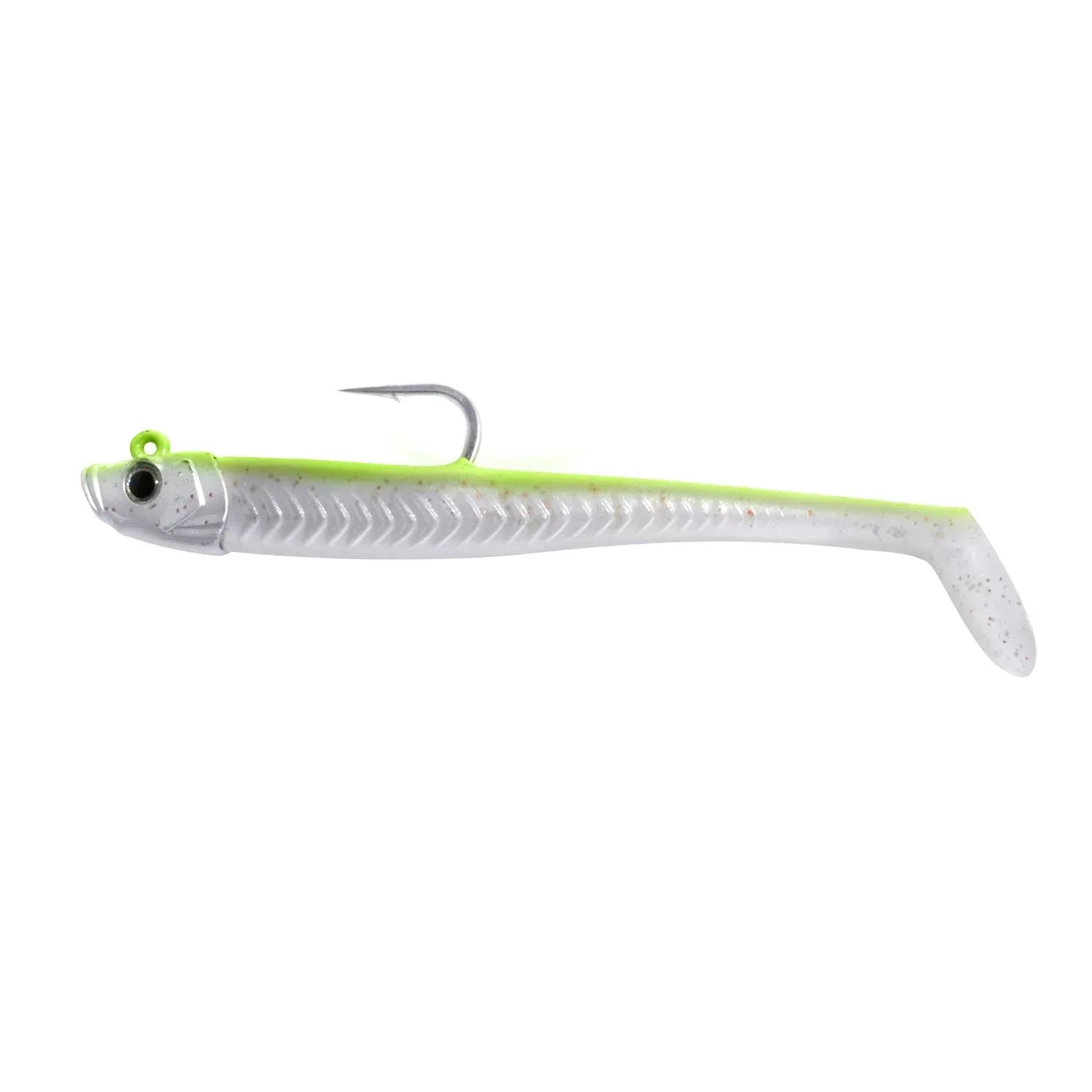 View of Swimbaits FishLab Mad Eel 6" Chartreuse White available at EZOKO Fishing