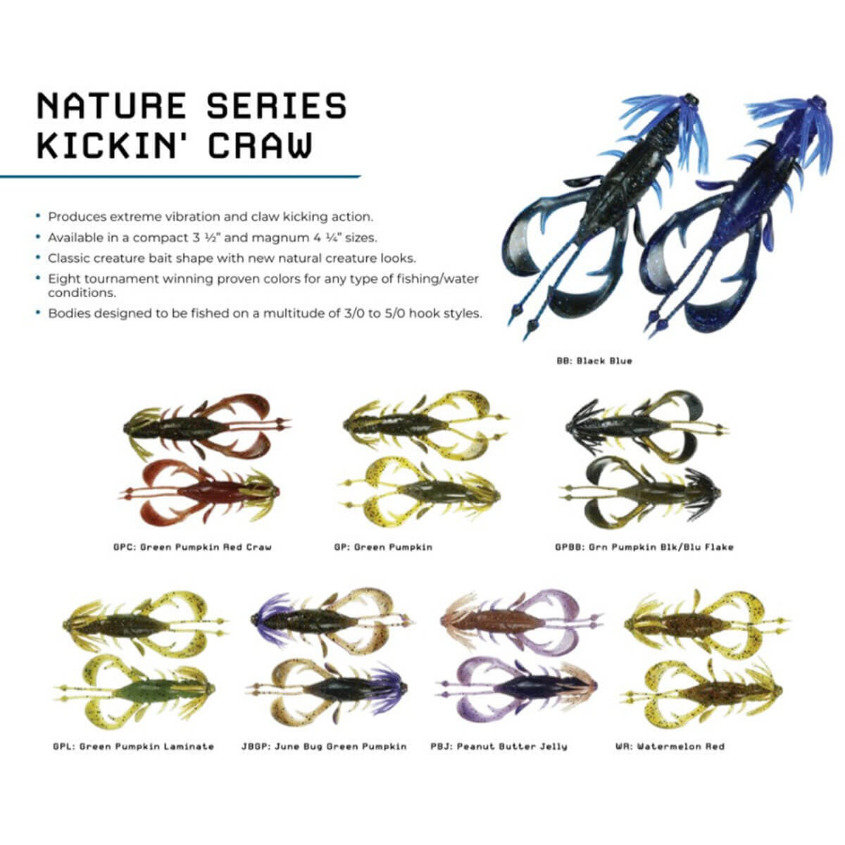View of Softbaits FishLab Nature Series Creature Baits Series Kickin Craw available at EZOKO Pike and Musky Shop
