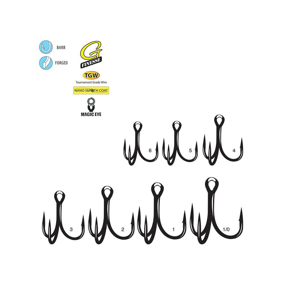 View of Hooks Gamakatsu Aaron Martens TGW G-Finesse Treble Hook MH 4 available at EZOKO Fishing