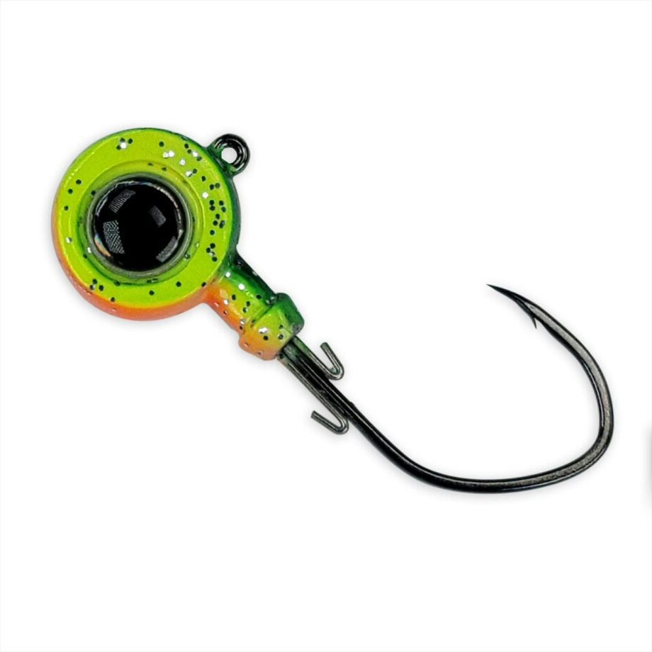 View of Hooks Gamakatsu MaxEye Jig Pill Head Jig Head 1/2 oz Chrome Perch Sparkle available at EZOKO Fishing
