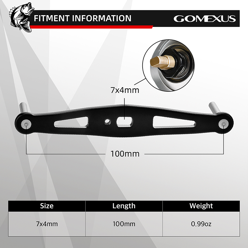 View of Gomexus Aluminum Handle for Baitcasting Reel with TPE Knob MBD-A27 Black 8x5mm 100mm available at EZOKO Pike and Musky Shop