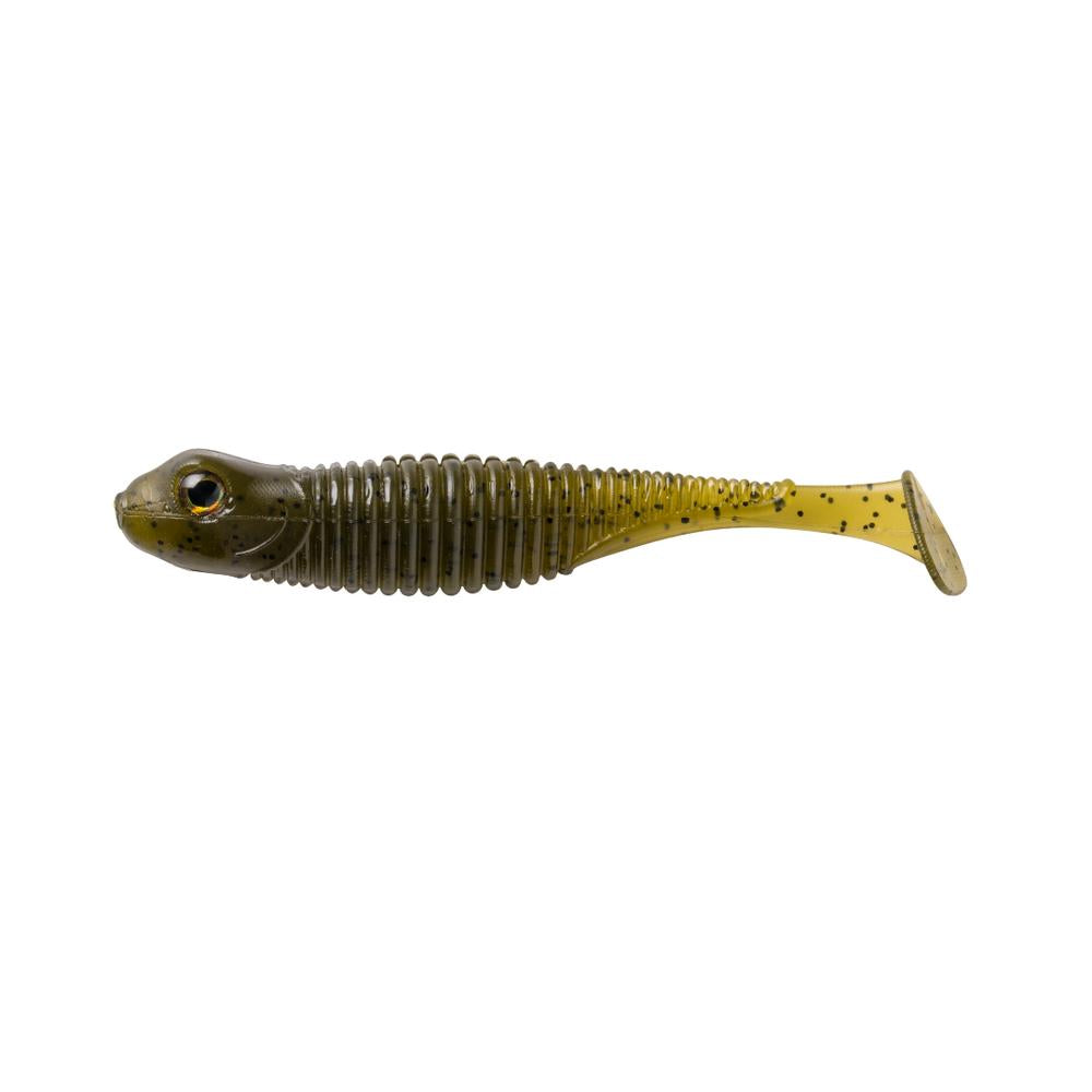 View of Great Lakes Finesse Dropkick Shad 2.75" Green Pumpkin Purple available at EZOKO Fishing