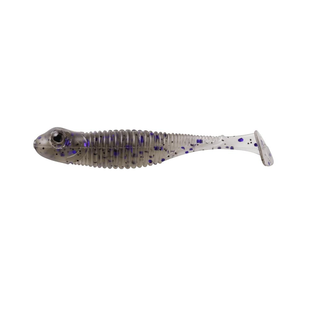 View of Great Lakes Finesse Dropkick Shad 3.25" Smoke Clear Purple available at EZOKO Fishing